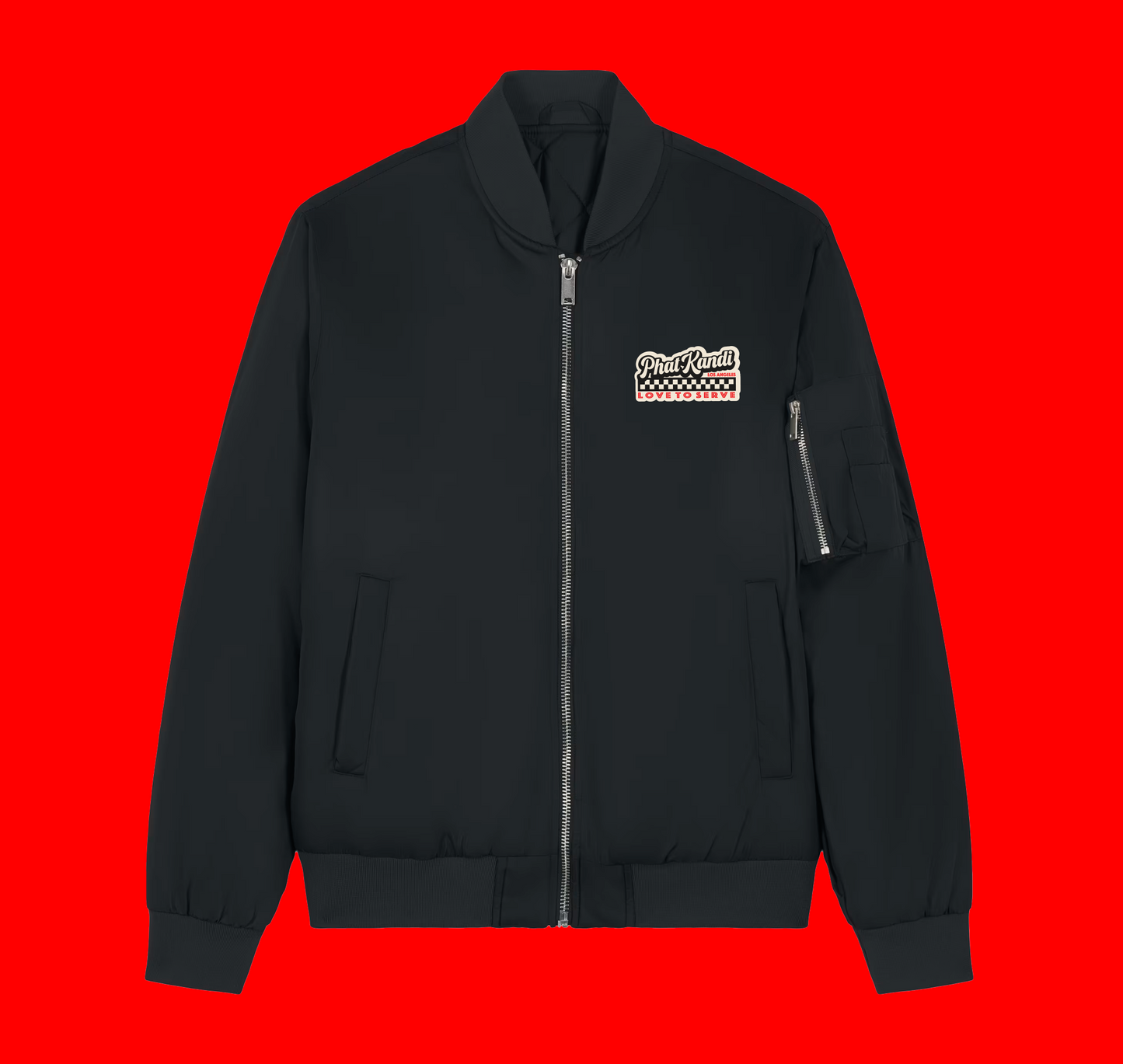 Phat Kandi "Love To Serve" Black Recycled Bomber Jacket